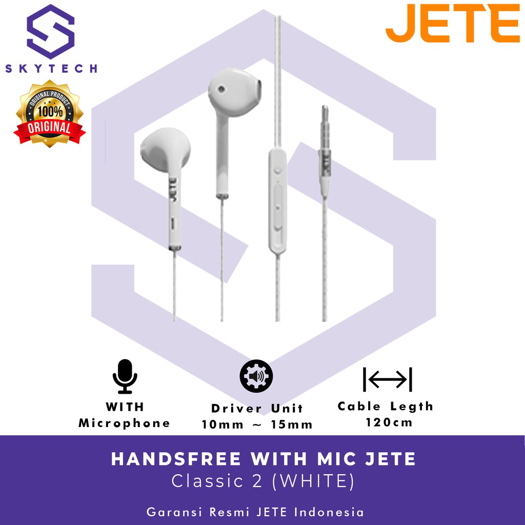 EARPHONE KABEL JETE CLASSIC 2 WHITE ORIGINAL GARANSI RESMI