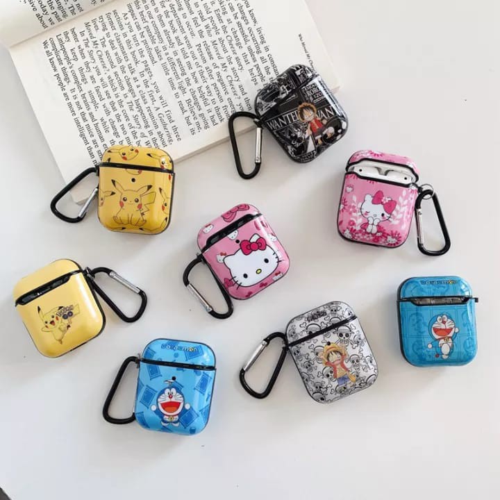 Casing Pelindung Airpods 2 Luxury Glossy Case With Hook Charging Box Aneka Motif Kartun Lucu