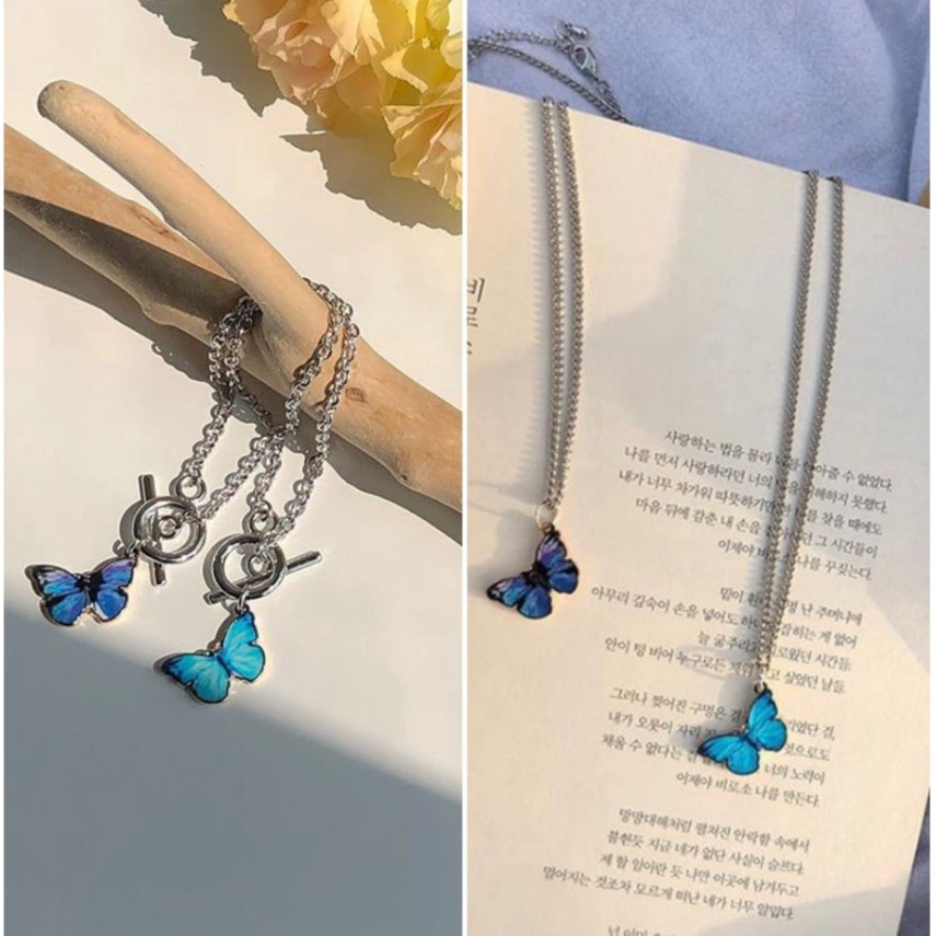 Kalung Gelang Butterfly Glossy Necklace Silver Kalung Kekinian Gaya Korea kupu-kupu