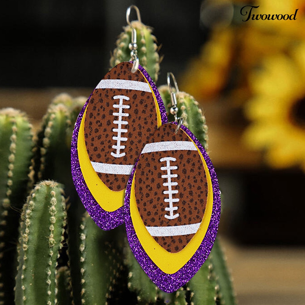 Twowood 1 Pair Dangle Earring Lightweight Multi-layer Faux Leather Vintage Unique Football Hook Earring for Women