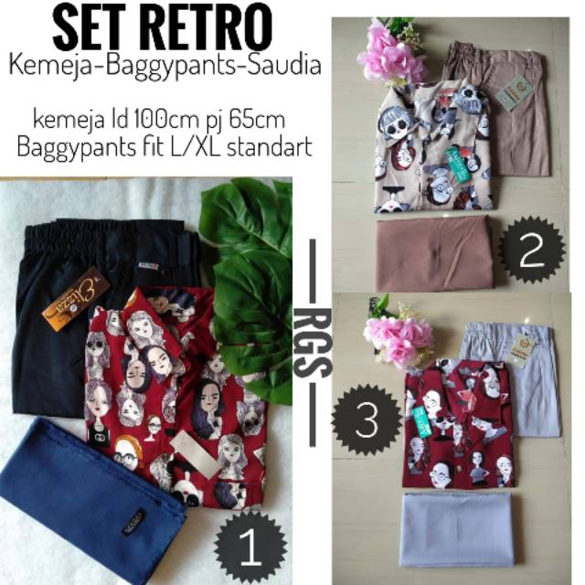 Setelan Baggypants Dan Kemeja Monalisa Retro