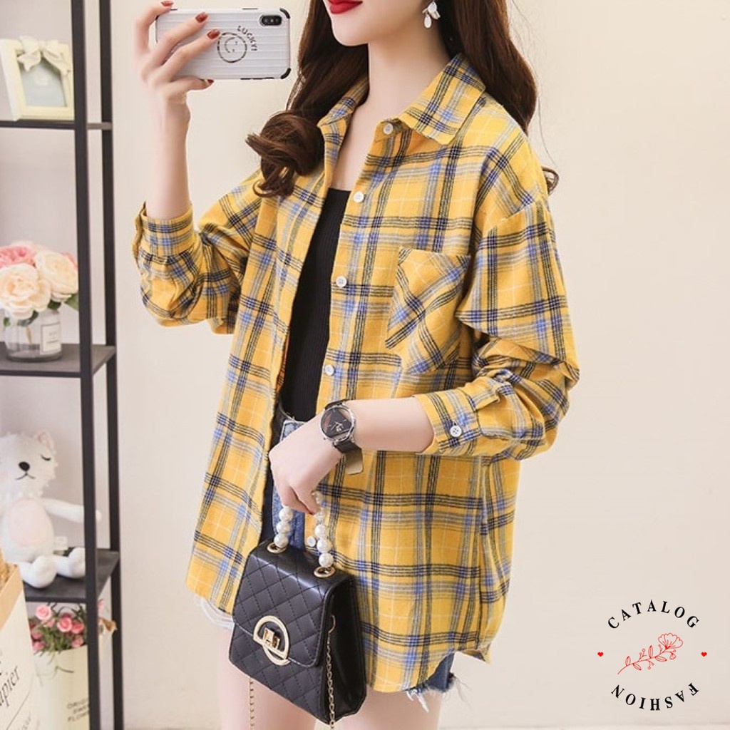 BEFAST - ZEC OOTD Wanita Kemeja AHYON / Kemeja Fashion / Kemeja Wanita Motif Kotak-Kotak / Kemeja Tartan Wanita Yang Lagi Trend Distro / Kemeja Katun Kotak-Kotak Wanita Kekinian / Outfit Kemeja Kotak Hijab Style Masa Kini