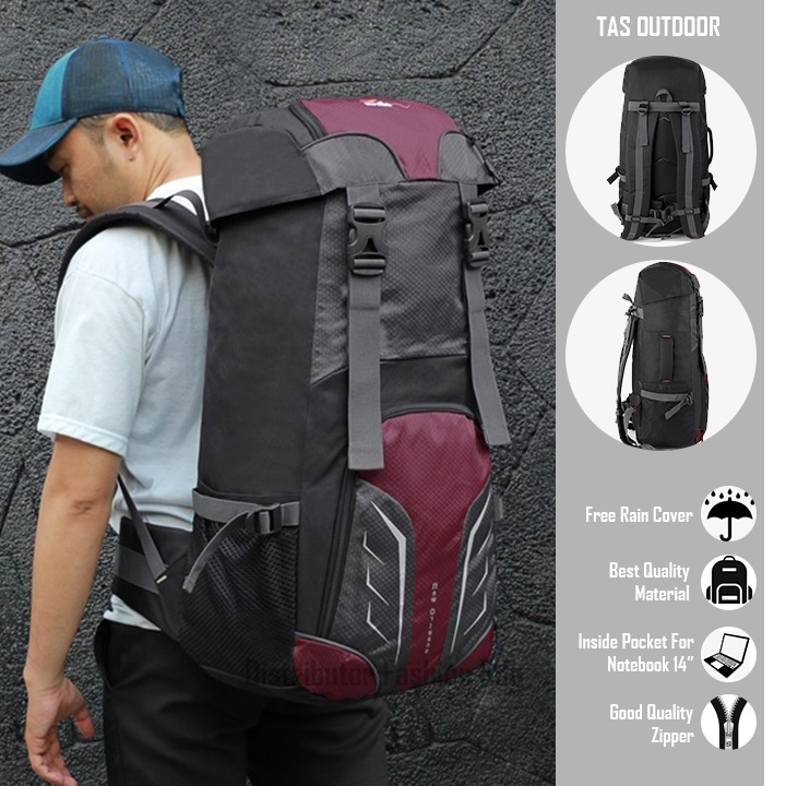 Justrue Tas Gunung Carrier 60 Liter Ransel Pendaki 60L Navy 308