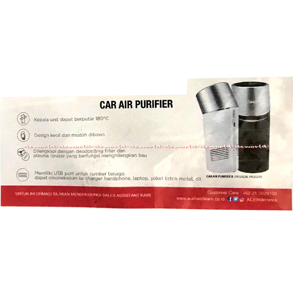 Clair Air Purifier Pembersih Udara Di Mobil Portable Car Air