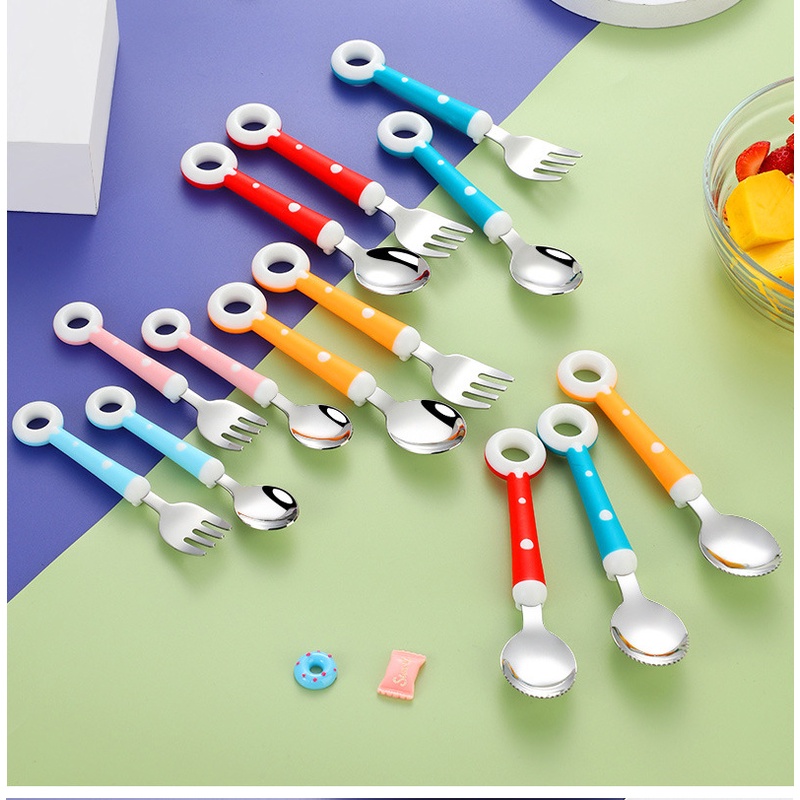 Set Peralatan Makan Sendok Garpu Bahan Stainless Steel Untuk Bayi