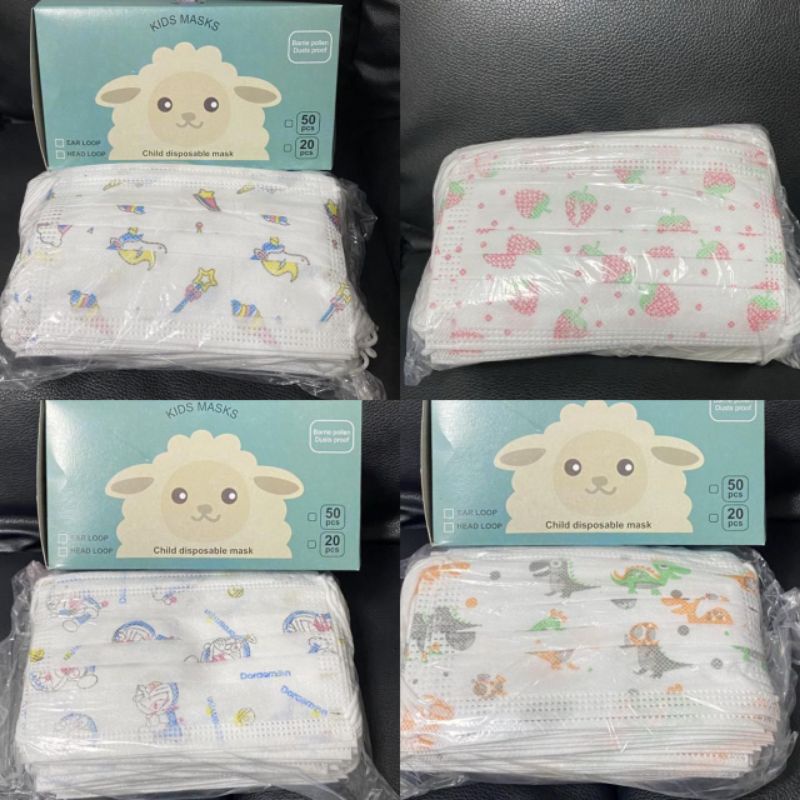 Masker Anak Disposible Earlop/cantol karakter 3ply Non hijab Motif cewek Dan cowok 50 pcs