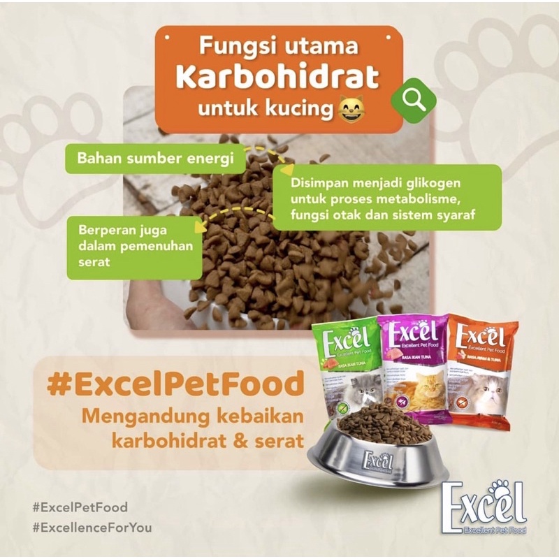 EXCEL MAKANAN KUCING KERING EXCELLENT CAT FOOD RASA IKAN TUNA 500GR 500 GR GRAM ORIGINAL EXCEL