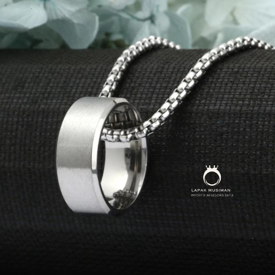 Kalung Titanium Pria Model Cincin Anti Karat Asli Original