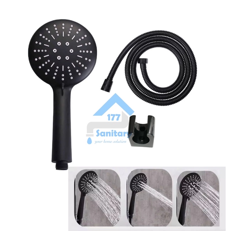 Handshower GEDE Minimalis HITAM 3 in 1 jumbo 339- Hand Shower mandi Set Fungsi Shower Mandi BLACK /L40