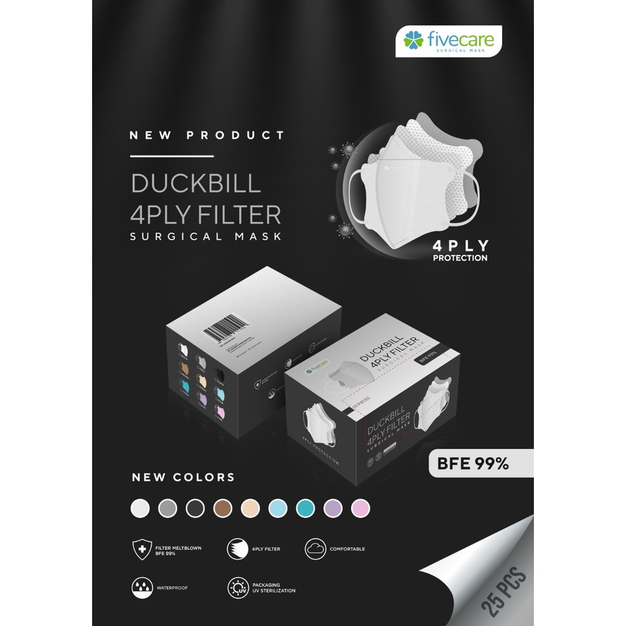 Masker Fivecare Duckbill 4ply isi 25 pcs - Masker Duckbill 4 ply isi 25 pcs