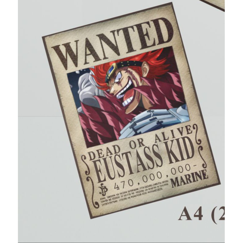 Eustass Kid Poster Wanted Bounty One Piece-A4 (21 × 29,7 cm)