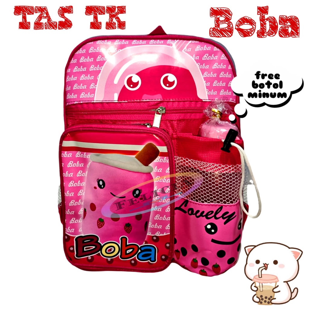 Tas Ransel Boba Dan Bt21 Anak TK-SD Terbaru Free Botol Minum Dan Free Tempat Pensil