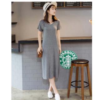 Dress Mini Slim Casual Wanita V  Neck Lengan Pendek Warna 