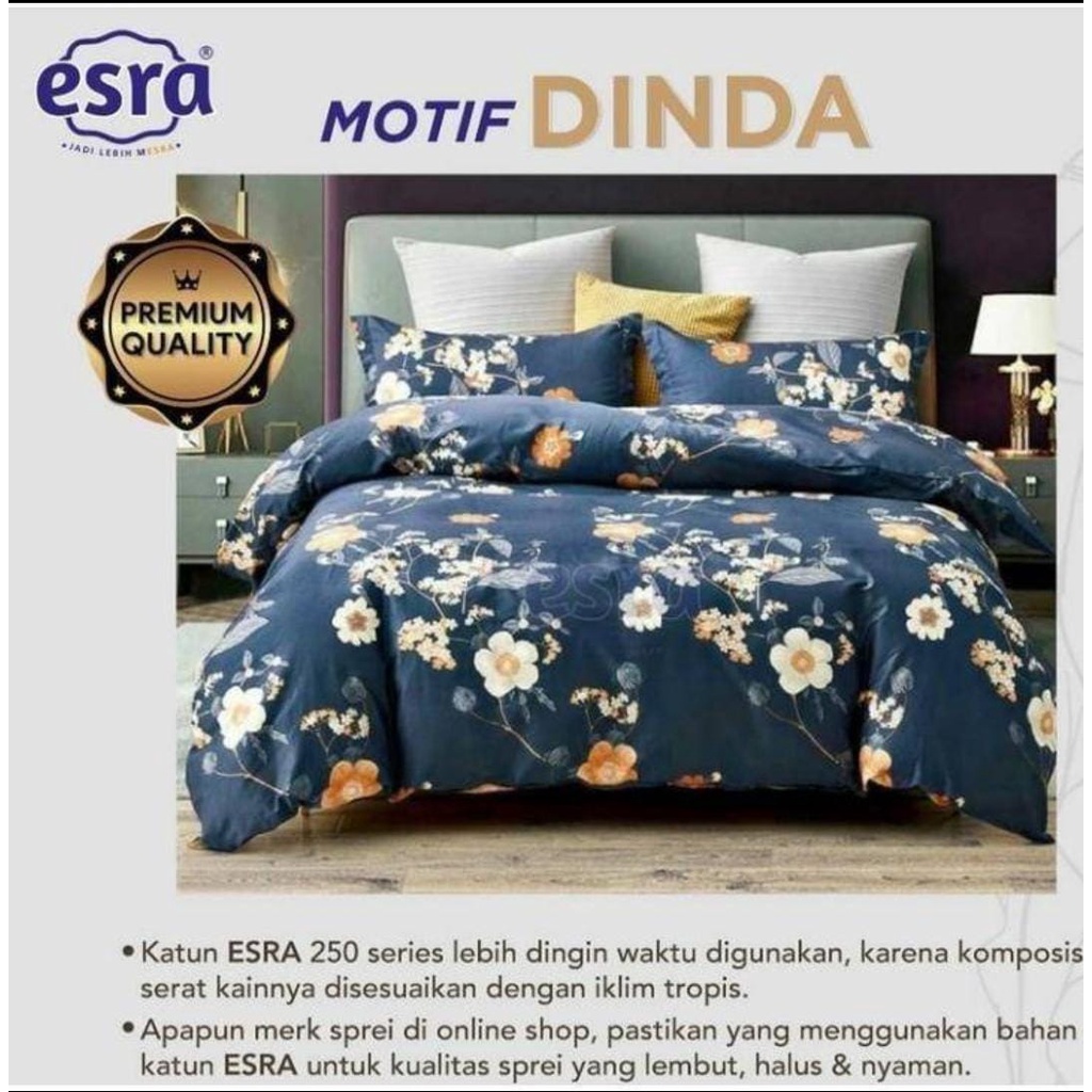 Bed Cover Esra - Dinda | Seprai Bed Cover Katun Motif Bunga Biru