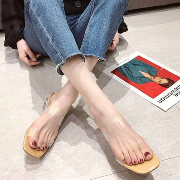 BJS300 - BEIGE/BLACK/KHAKI - Sandal Low Heels Casual Wanita Elegan Import 4CM SANDAL PESTA WANITA HIGH HEELS HAK KACA TRANSPARAN SEPATU HAK FASHION IMPORT TERMURAH TERLARIS TERBARU BAGSTORE JAKARTA JSH300