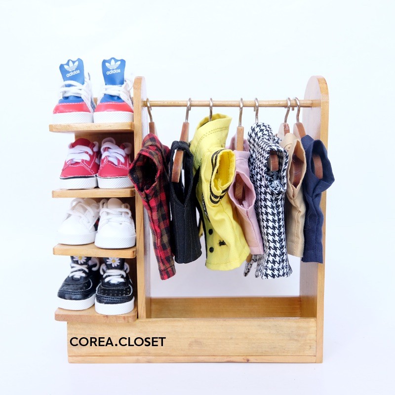 Kpop doll furniture cupboards hangers Lemari rak baju clothes rack wardrobe 10cm 15cm 20cm denimalz 
