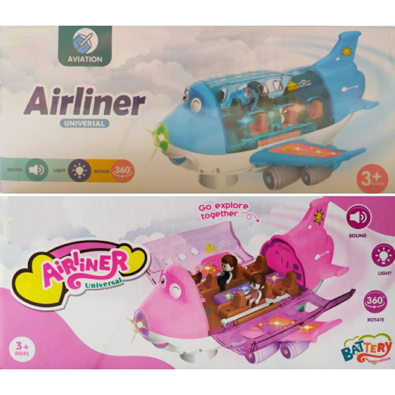 Mainan Pesawat Airliner Universal Musik Lampu 360°