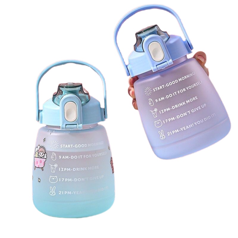 Botol Minum Motivasi 1300ML-Botol Thumbler Olahraga Gemoy Kekinian Rainbow Food Grade Bebas BPA Anti Bocor Tahan Lama-Botol Minum Korea Viral Besar Portable Gradasi Pelangi Tritan 1.3 Liter Penanda Waktu Tutup Flip Dengan Sedotan Free Stiker