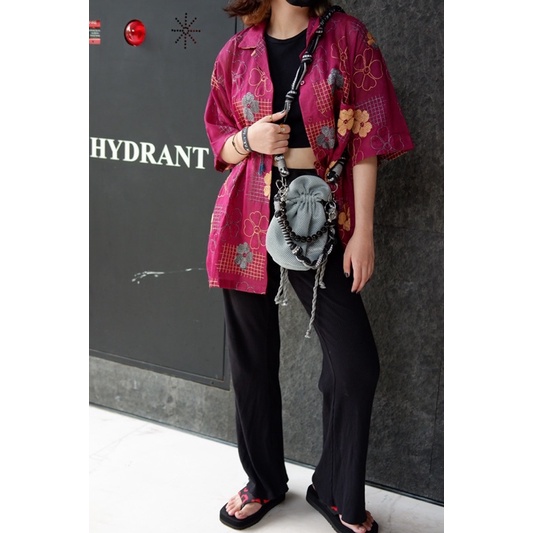 Mini Silver Blue Bucket Bag