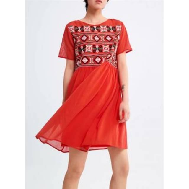 DRESS BORDIR ETNIK ORANGE / EMBROIDERY DRESS KOREA RH26507 - SALE