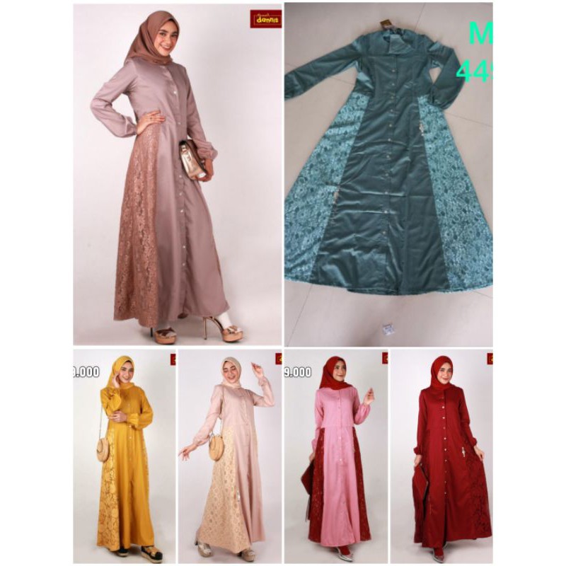 Gamis Brukat Dannis A200909 Free Masker Navy - Coklat - Merah - Hijau - Kuning - Pink - Cream