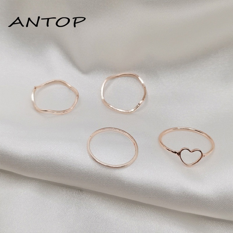 4 Pcs/set Jari Telunjuk Cincin Rose Gold Cincin Set Untuk Wanita Aksesoris Perhiasan Hadiah Natal ANTOP