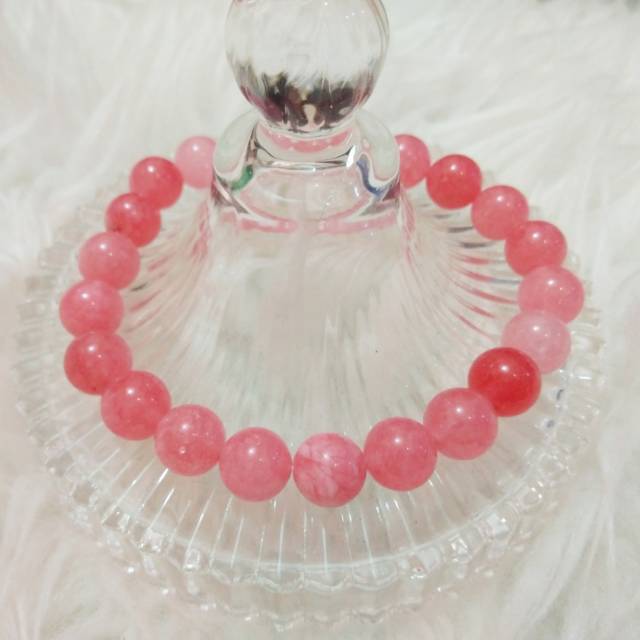 Gelang Batu Pink 10mm Elastis