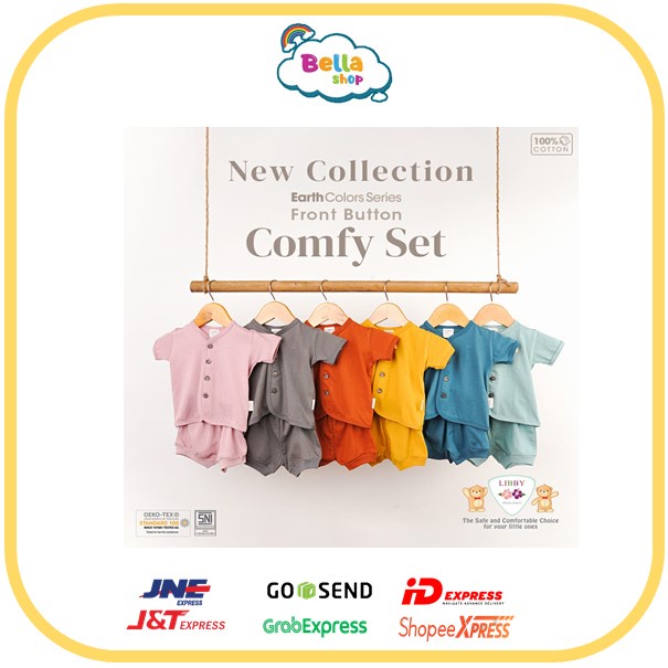 LIBBY EARTH SERIES COMFY SET SETELAN BAJU PENDEK DAN PANJANG KANCING TENGAH CELANA PENDEK DAN PNJG