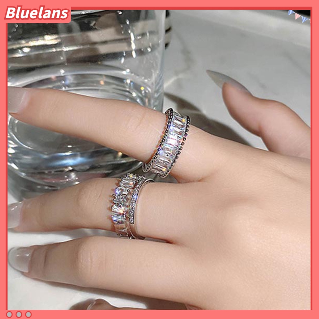 Cincin Berlian Imitasi Double Layer Model Terbuka Adjustable Untuk Wanita