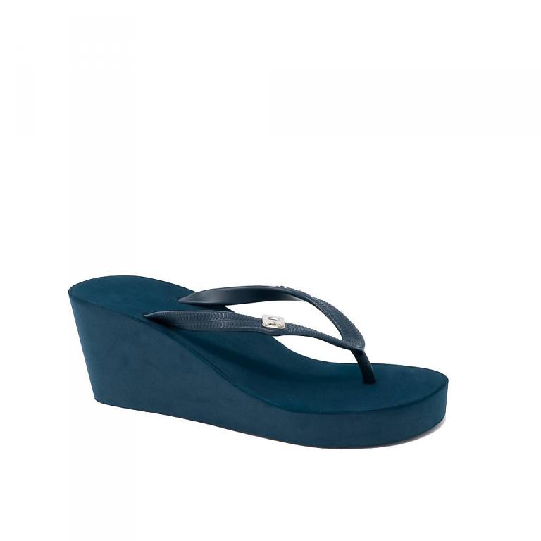 Popits Wedges 7cm Navy size L Sandal Wanita Original
