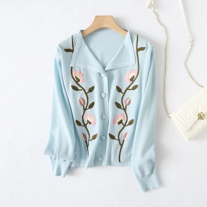 Blue Flower Knit Cardi / Baju Rajut Cardigan Wanita Import