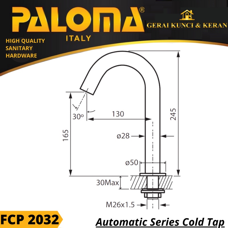 PALOMA FCP 2032 KERAN AIR DINGIN SENSOR OTOMATIS WASTAFEL CUCI TANGAN