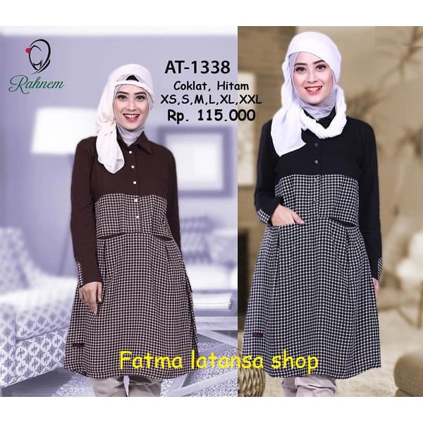 Baju atasan Rahnem AT 1338 Diskon 15  Busana muslim Atasan dress tunik   Cokelat Tua  XS