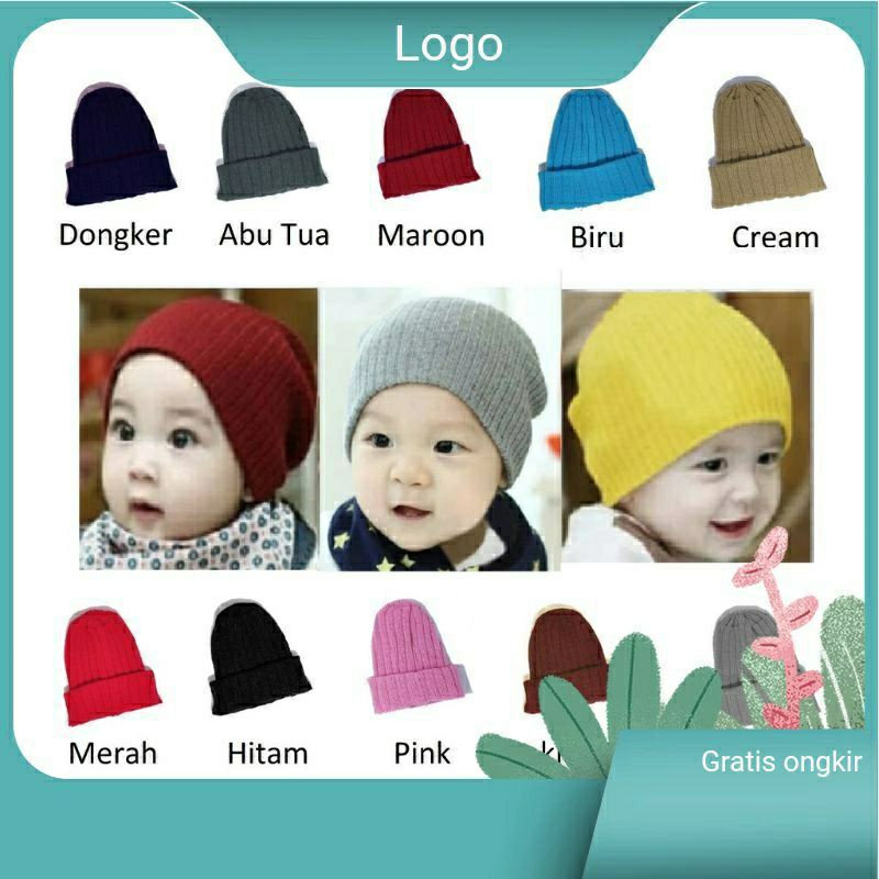 kupluk bayi polos murah topi kupluk bayi polos baby hat polos usia 3-12 bulan