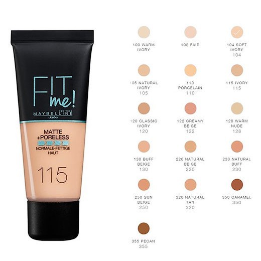 MAYBELLINE Fit Me Series Matte + Poreless Foundation Tube Pump Compact Powder 12H SPF by AILIN