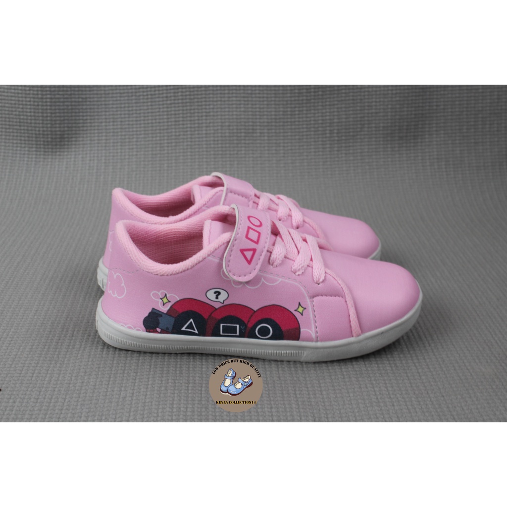 Sepatu Sneakers Anak Perempuan Murah Motif Squid Game Terbaru Dan Trendi Umur 3-10 Tahun - Pink