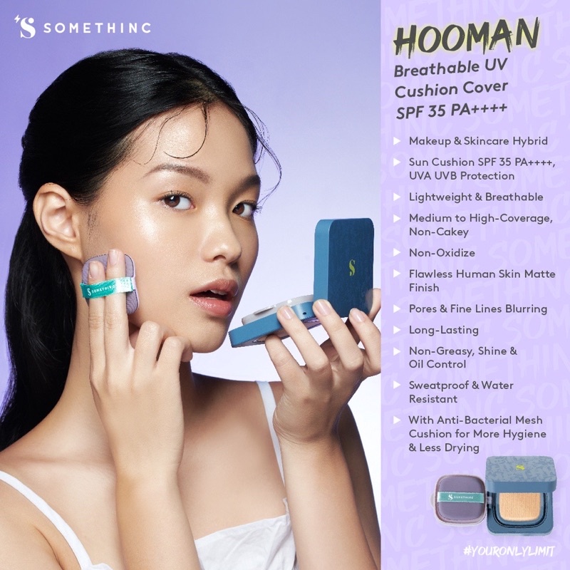 SOMETHINC Hooman Breathable UV Cushion Cover SPF 35 PA++++ Indonesia / Make Up Skincare Cleanser Essence Toner Serum Eye Cream Gel Mask / Foundation Loose Powder Blush On Concealer Highlighter Eyebrow Eyeliner Eyelash Mascara Lipstick Lip Tint / Paket Set