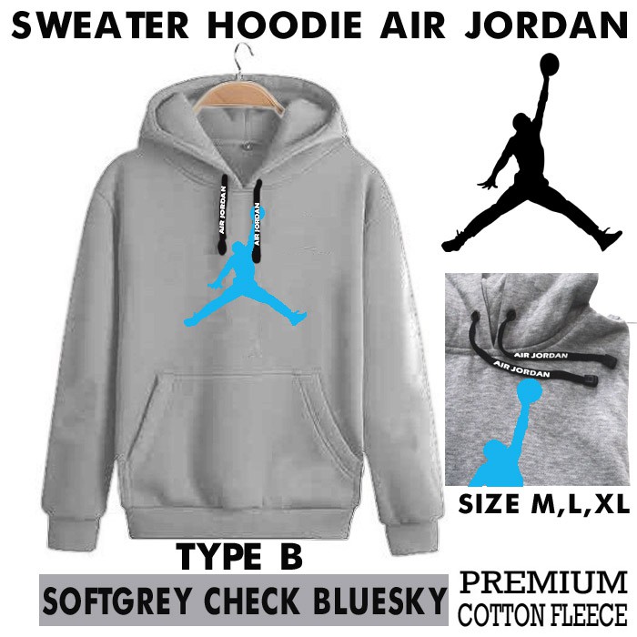sweater hoodie pria air jordan type B distro classic jaket casual unisex hitam abu