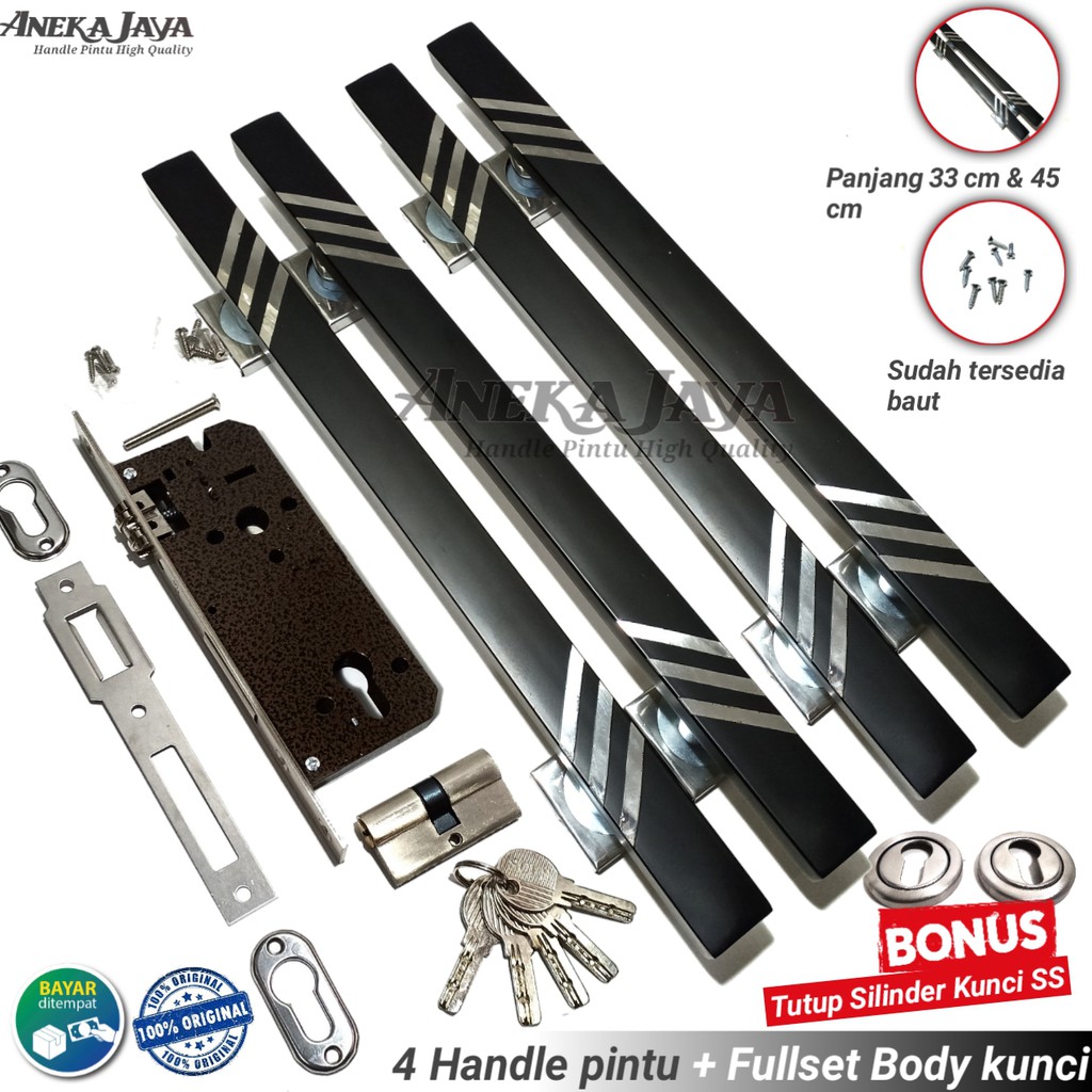 Handle set kunci 4 Gagang Pintu rumah Panjang 33 cm &amp; 45 cm / Gagang Pintu rumah / Tarikan pintu