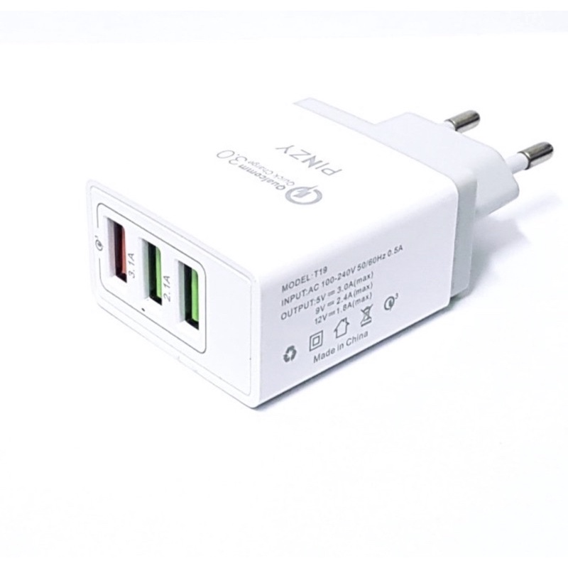 Adapter PINZY T19 Series 3 Port USB Superfast Charger Support Qualcomm - Kepala Charger T19 -