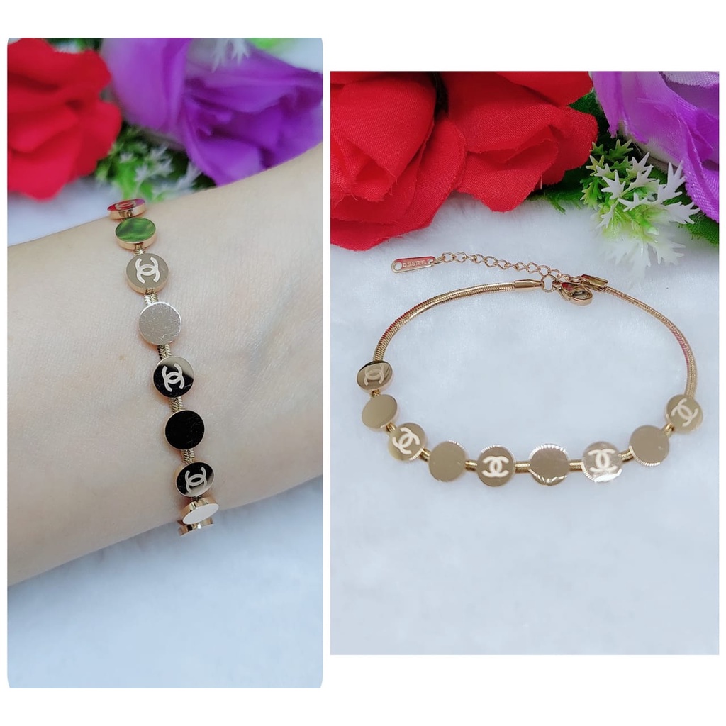 Gelang titanium permata dobel rantai perhiasan wanita jewelry 0298-0301