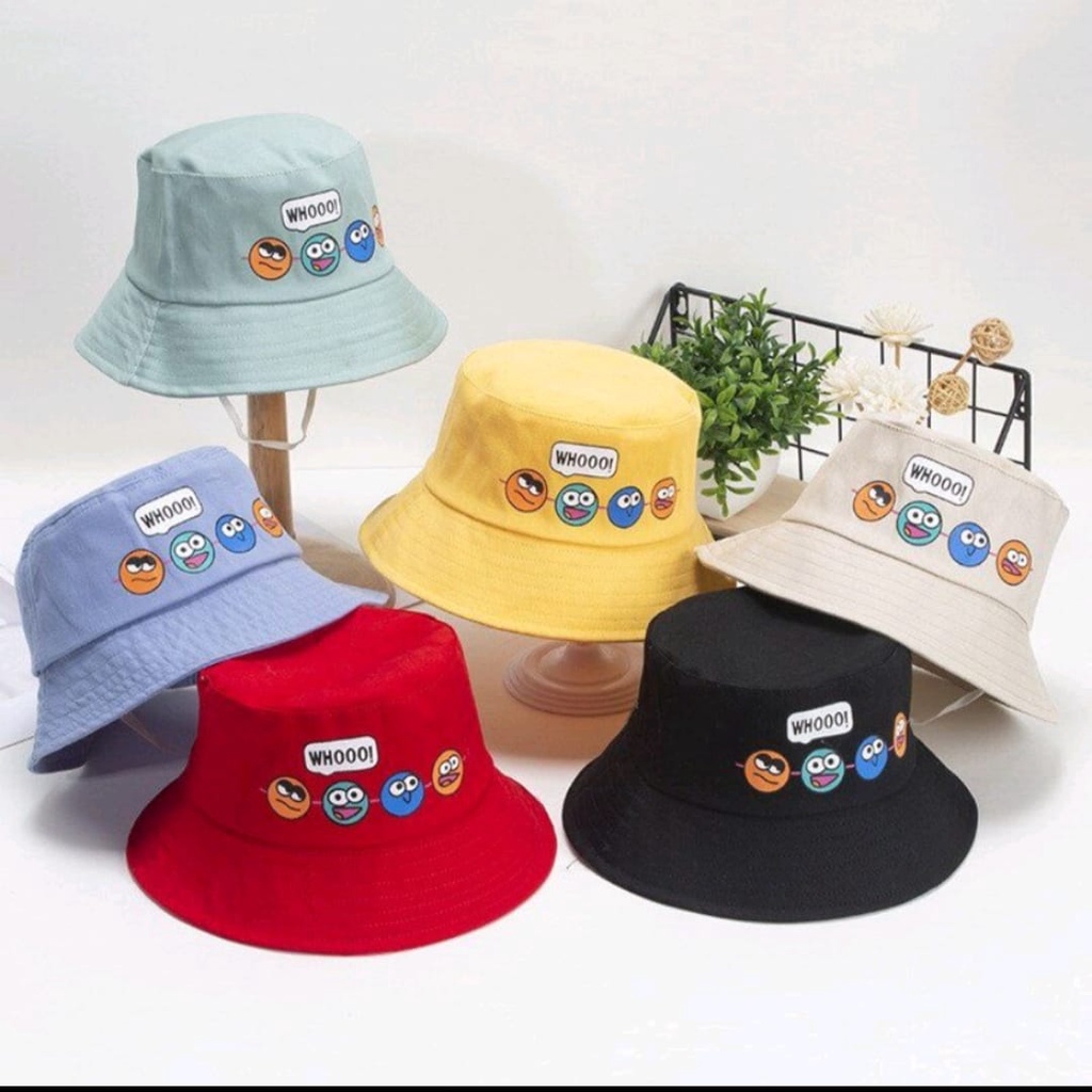 Topi Bucket Anak / Bucket Hats Lucu Motif Emot Whoo