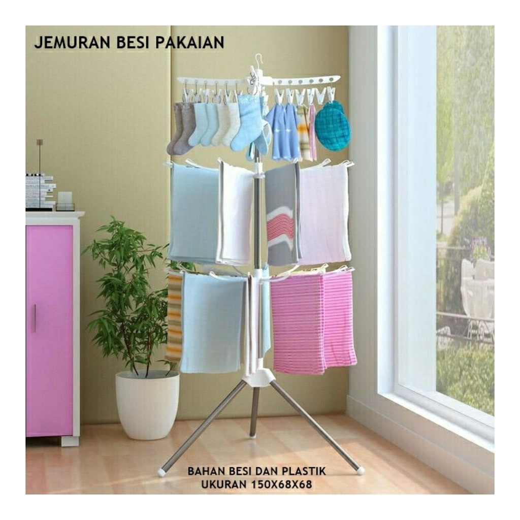 Jemuran Baju Berdiri - Gantungan Besi Pakaian Lipat Serbaguna - Jemuran Gantung Portable