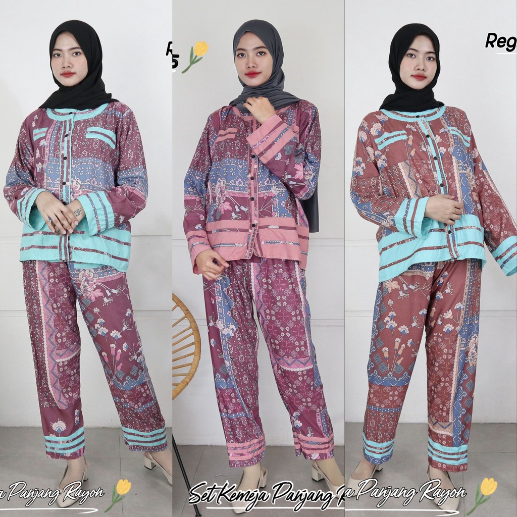 IZANY Piyama Set Kemeja Panjang / One Set Flare PP Lengan Panjang Rayon