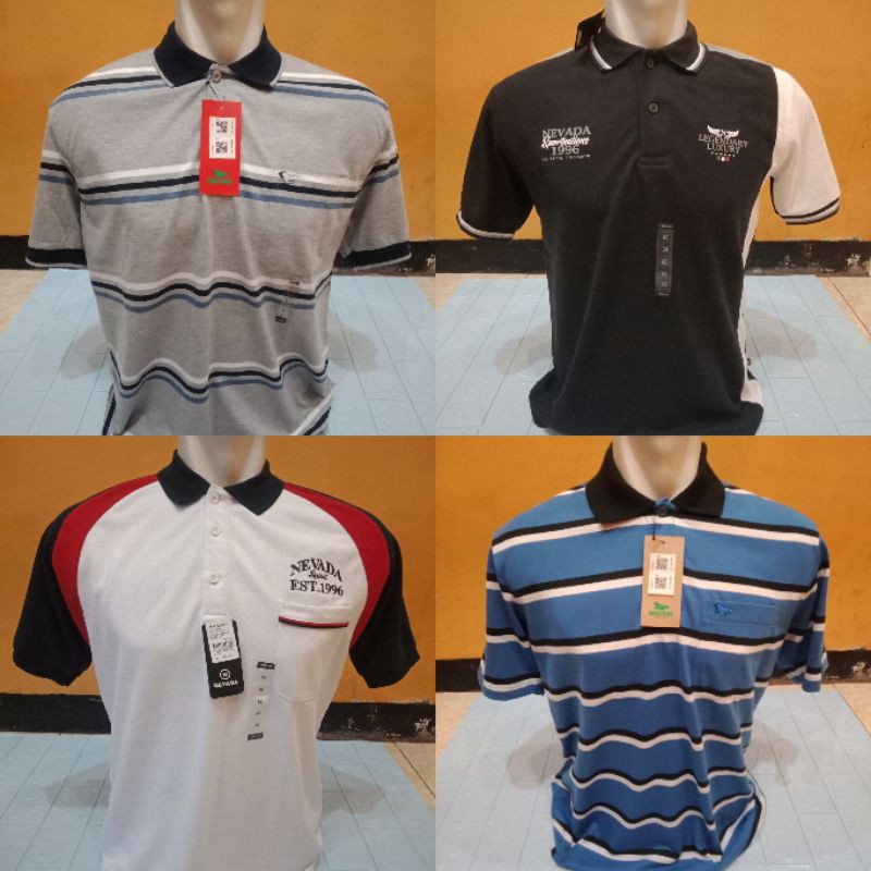 Kaos Kerah NEVADA WALRUS Pria Dewasa Original Fulltag Motif Salur