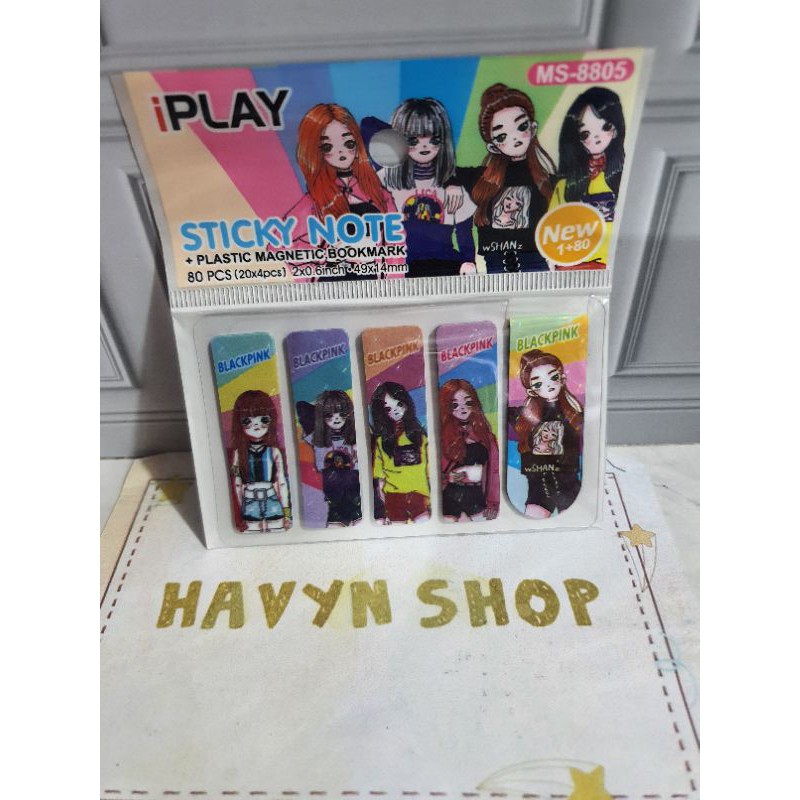 pembatas plastik + magnet/post it plastik (80pcs) + 1pc pembatas magnet/pembatas BTS/post it BT-21-BLACKPINK