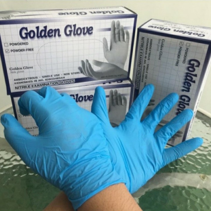 Sarung Tangan Nitril Nitril Examination Gloves Golden Gloves isi 100 Sarung Tangan Nitril