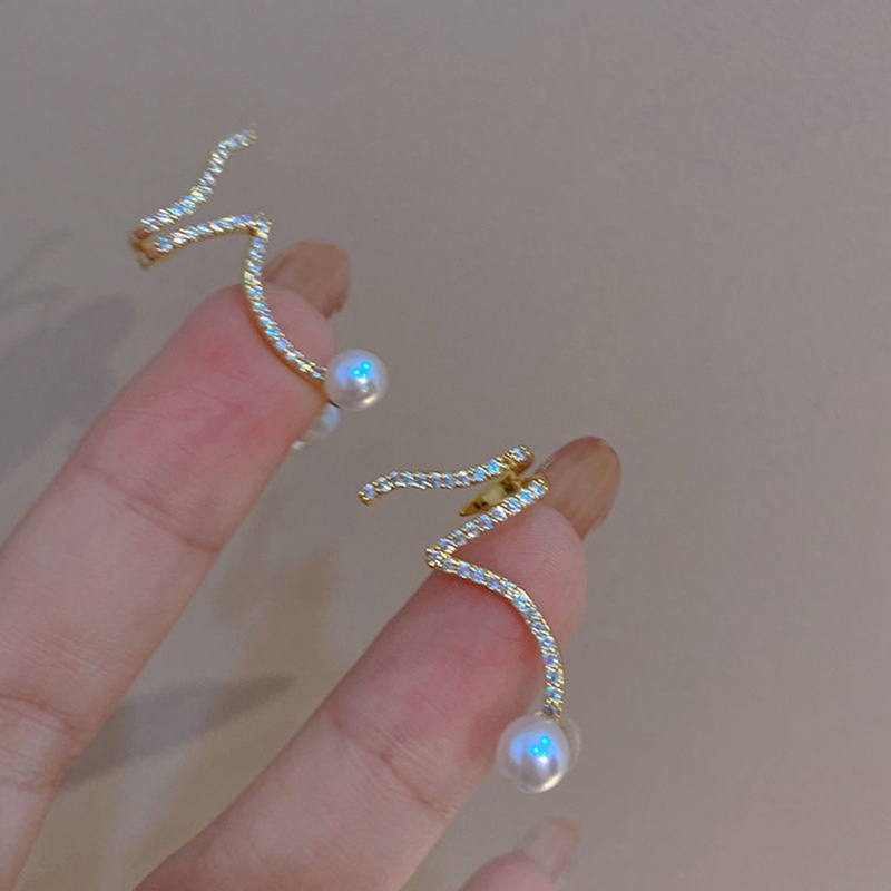 Anting Klip Tanpa Tindik Hias Mutiara + Berlian Gaya Jepang / Korea / Amerika Invisible Untuk Wanita