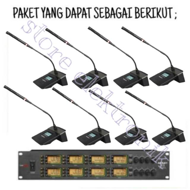 Paket Microphone Meja Conference System Wireless ASHLEY Mic 8 Unit and sound System BMB