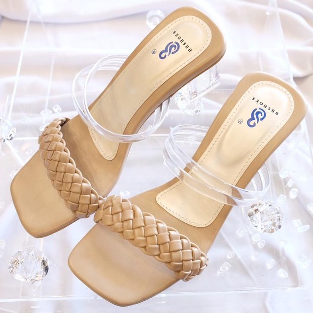 [SIAP KIRIM] BRShoes111 Sandal Slop Tali Jelly Heels Kaca Mika